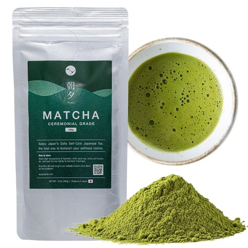 Asayu Japan Matcha Powder - Ceremonial Grade Green Tea from Shizuoka, 100g Pouch