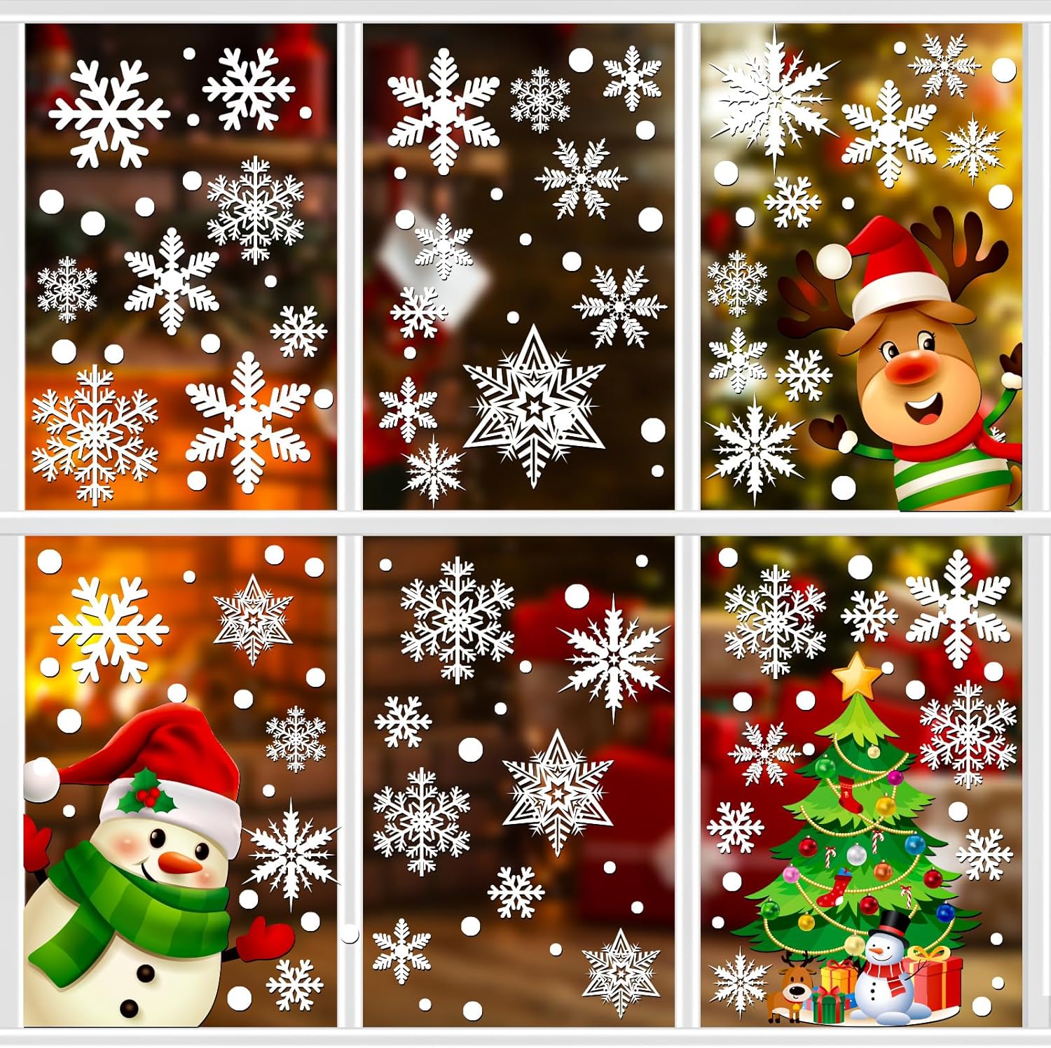 Skiennix Christmas Window Clings - 449PCS White Snowflakes Decals for Winter & New Year Decor | 10 Sheets