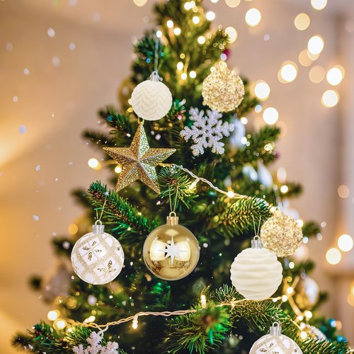 EverMerry 25 Pcs Christmas Ball Ornaments for Xmas Christmas Tree, Shatterproof Hanging Ball for Party Outdoor Decorations, DIY Craft Creations and Office Celebrations (Champagne White, 2.36")