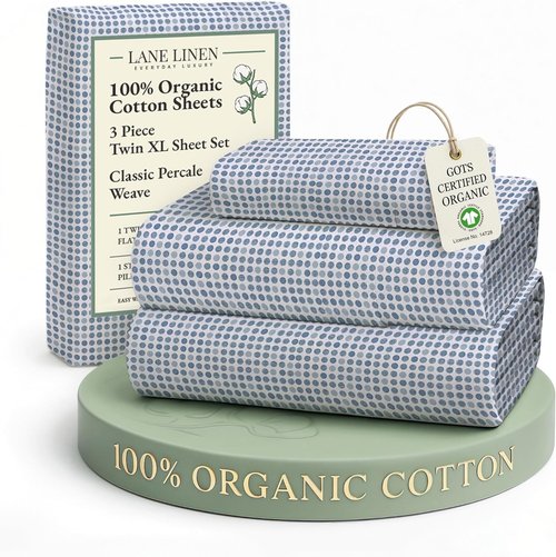 **LANE LINEN 100% Organic Cotton Twin XL Sheets - Fade Resistant, Temperature Regulating, Polka Dot Blue**