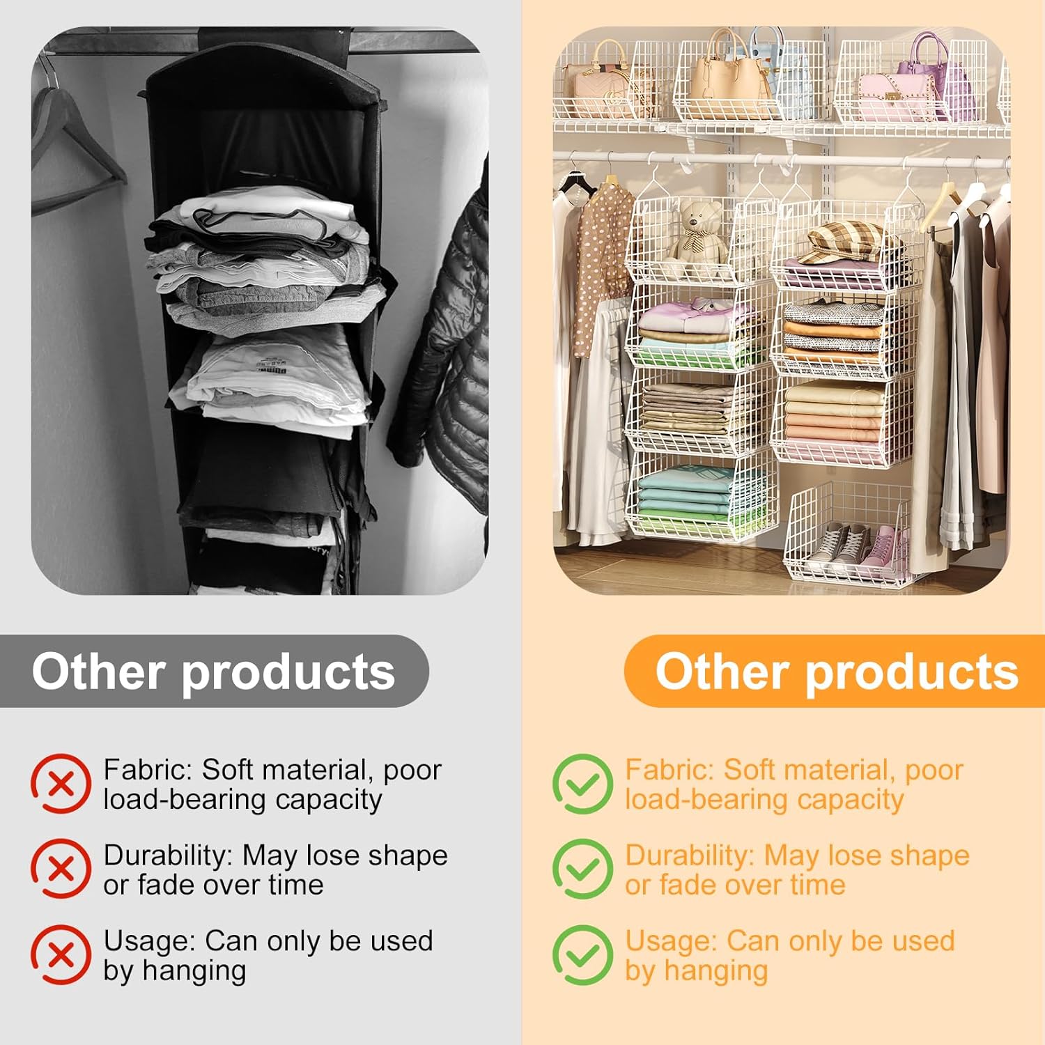 X-cosrack 4-Tier Closet Organizer - Foldable Shelving with Hooks & Wire Storage Baskets | Patent White