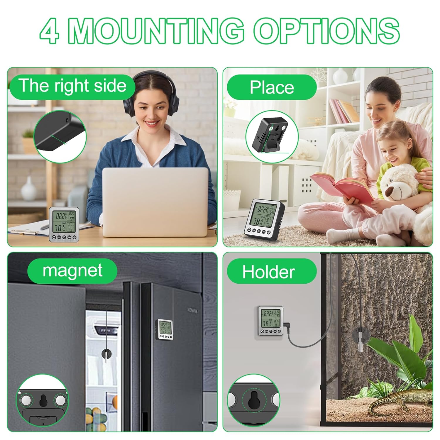 ZZ20 Digital Refrigerator Freezer Thermometer - Extra Sensor Reptile Hygrometer with Max/Min Memory
