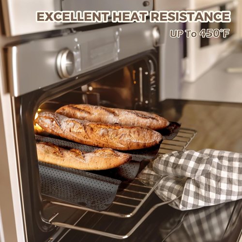 KITESSENSU Nonstick Baguette Pans - Perforated Bakery Tray for 2 Loaves, 15" x 6.3", Silver Finish