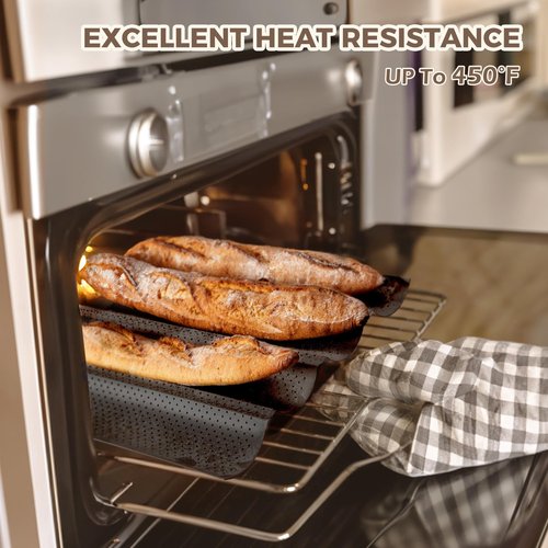 KITESSENSU Nonstick Baguette Pan for French Bread Baking Pan, 2 Loaves French Baking Bread Pan, Baguette Bread Pan or sourdough bread baking supplies, Perfect for Creating Crisp Golden Crust,Black