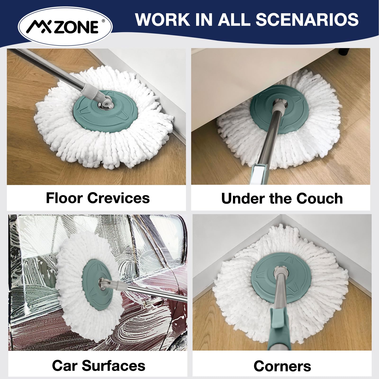 Spin Mop Replacement Head 5 Pack Magic Mop Refill for Hurricane 360° Systems, Microfiber Spin Mop Head, Round Shape Standard Universal Size