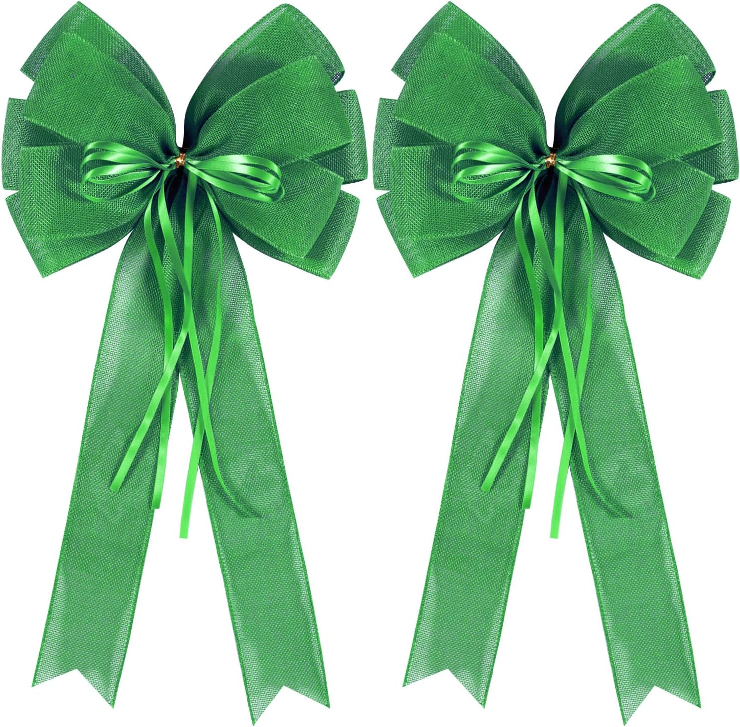 Skiennix St. Patrick's Day Wreath Bow Decor - 2 PCS Green Burlap & Glitter Tree Topper Bows