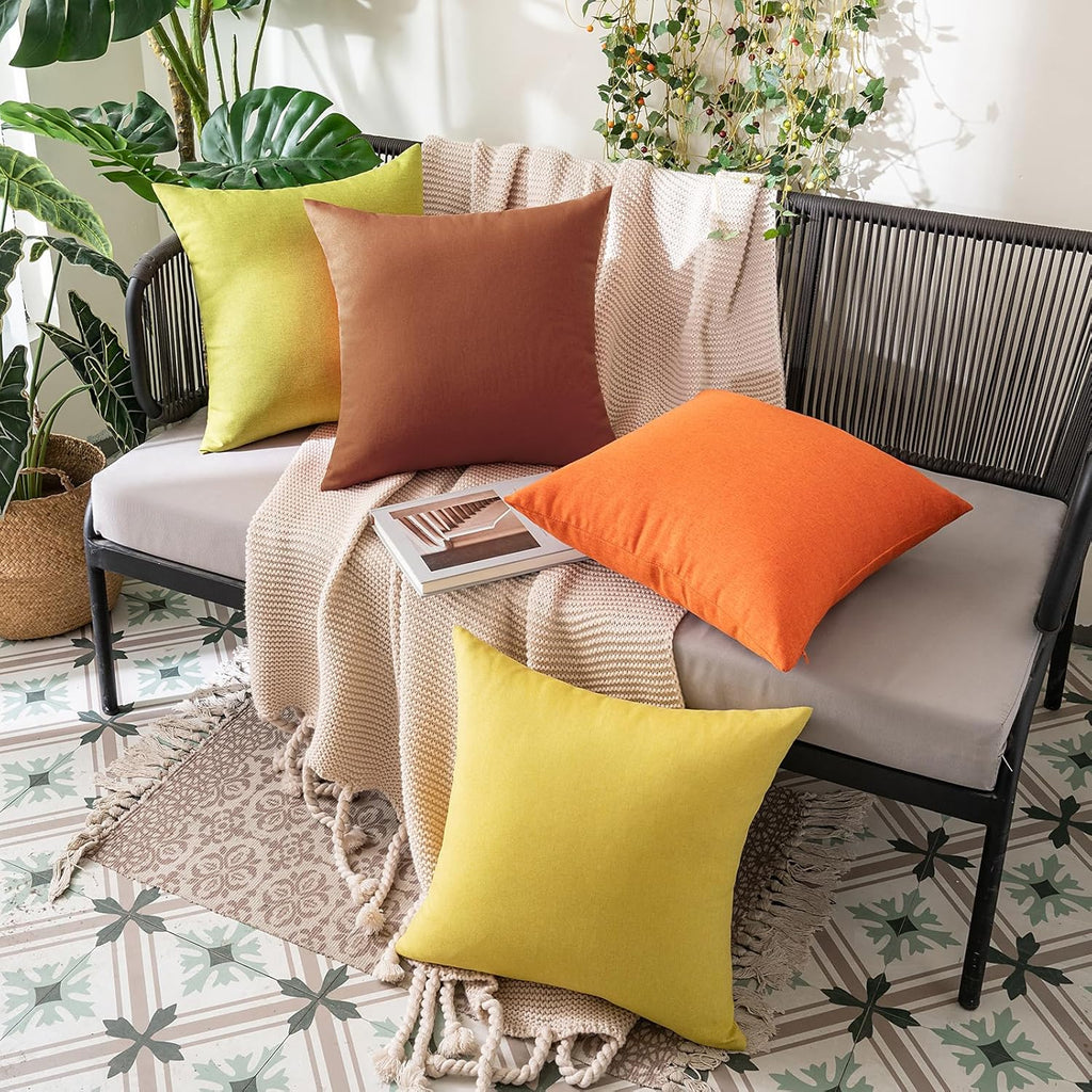 MIULEE Decorative Outdoor Throw Pillow Covers - Waterproof Faux Linen Cushion Cases | 26x26 Inch Orange, Pack of 2