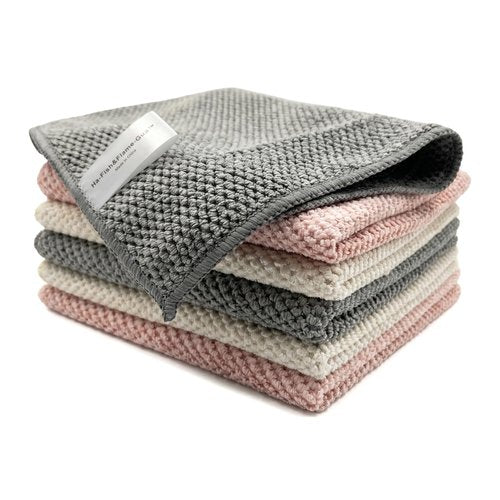 Ha-Fish&Flame-Gua Microfiber Cleaning Cloths 6-Pack, Super Absorbent & Textured Towels for Kitchen, Countertops & Household Cleaning – Practical, Not Plush – 12x16 Inches