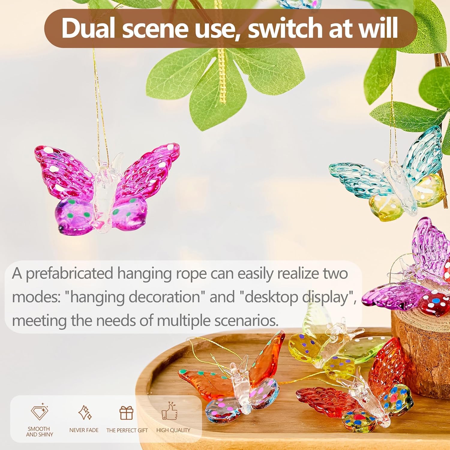Skiennix 4-Piece Glass Butterfly Ornament Set - 1.7-Inch Crystal Hanging Decor for Home Windows