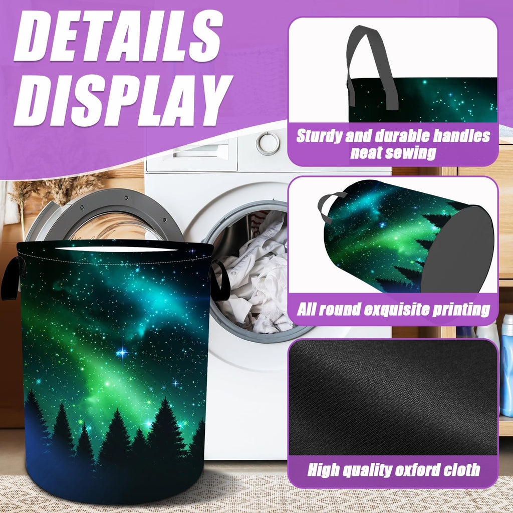 Starry Sky Forest Laundry Basket Foldable Laundry Hamper Tote Bag Storage Bucket Toy Organizer For Bathroom/Laundry/Bedroom（19.6x15.7inch）