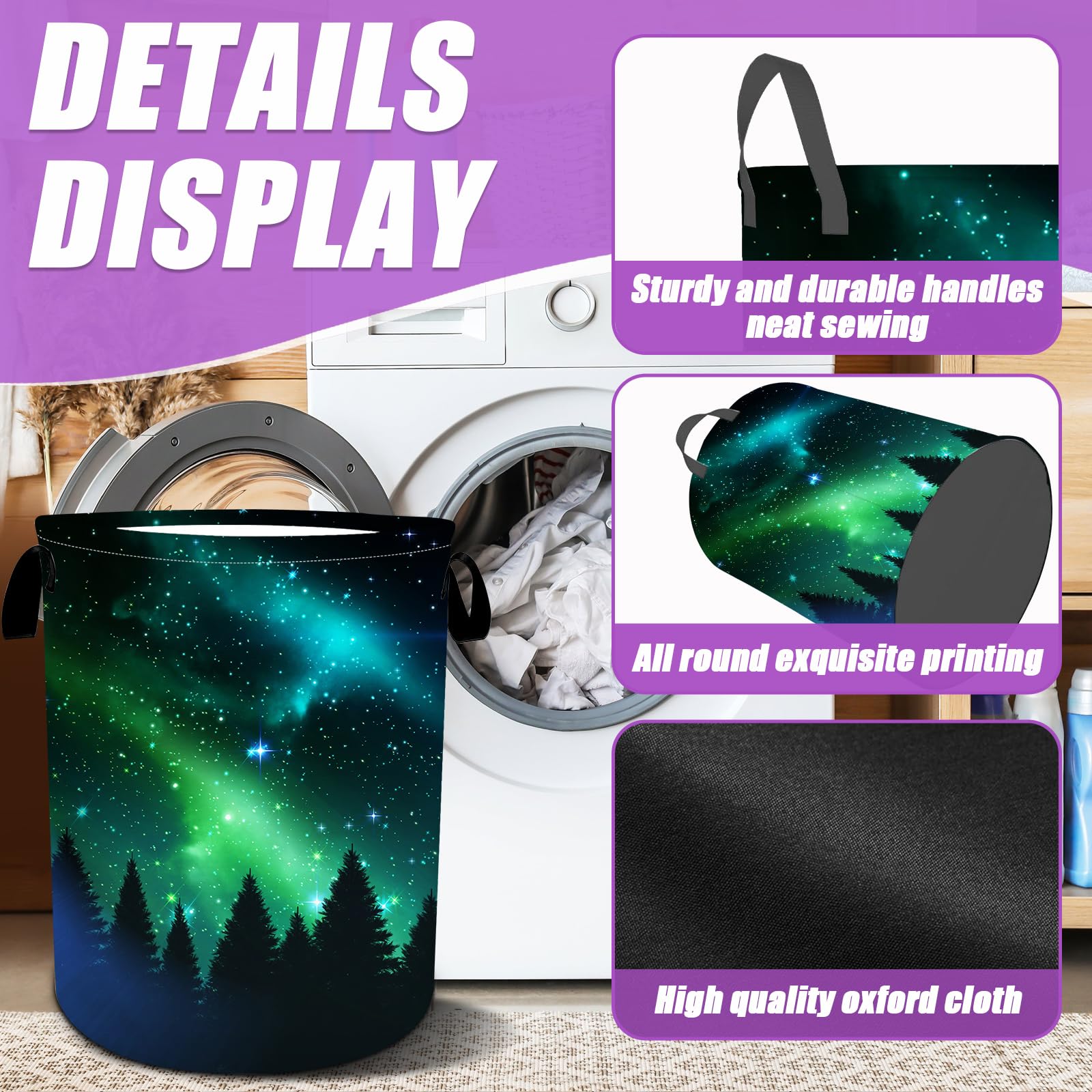 Starry Sky Forest Laundry Basket Foldable Laundry Hamper Tote Bag Storage Bucket Toy Organizer For Bathroom/Laundry/Bedroom（19.6x15.7inch）