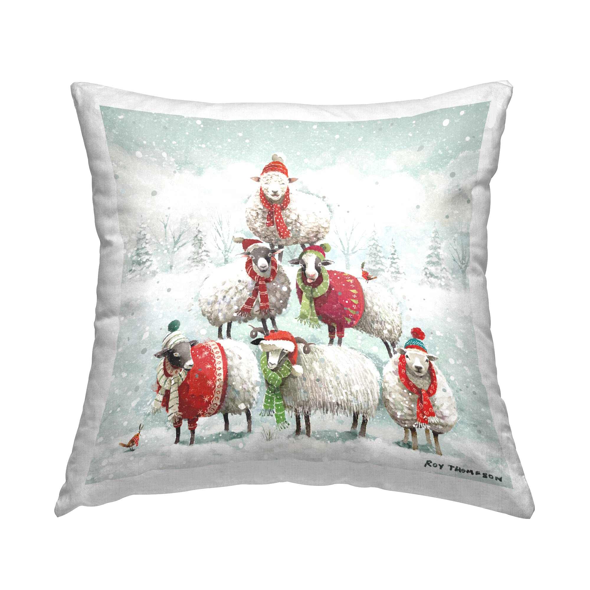 Stupell Industries Winter Sheep Balancing Snow Scene Design by Roy Thompson Throw Pillow