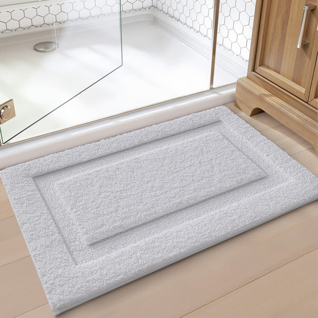 LUMI Ultra Soft Bathroom Rugs Non Slip with Rubber Backing, Absorbent Washable Bath Mat Quick Dry, Upgraded Premium Microfiber Plush Carpet for Bathtub and Shower Floor, White, 16x24