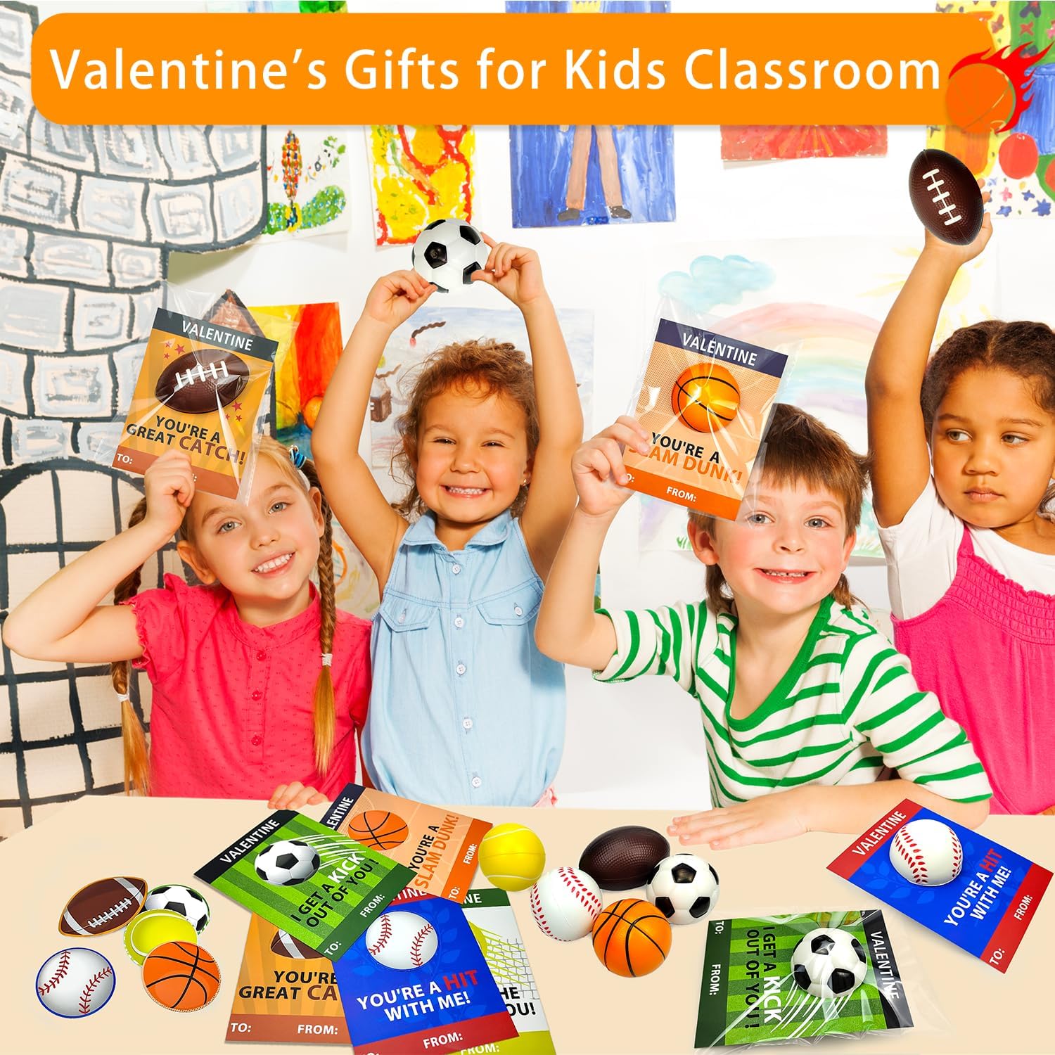 Valentine's Day Sports Gifts | 20-Pack Foam Sport Ball Toys with Exchange Cards for Kids
