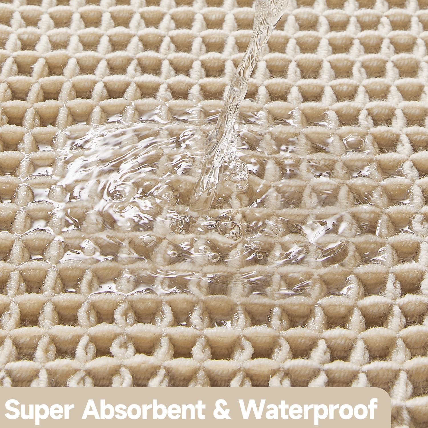 TYUU Bathroom Rug - Non-Slip Waffle Bath Mat | Super Absorbent & Quick Dry, 48''x24'' Pale Beige