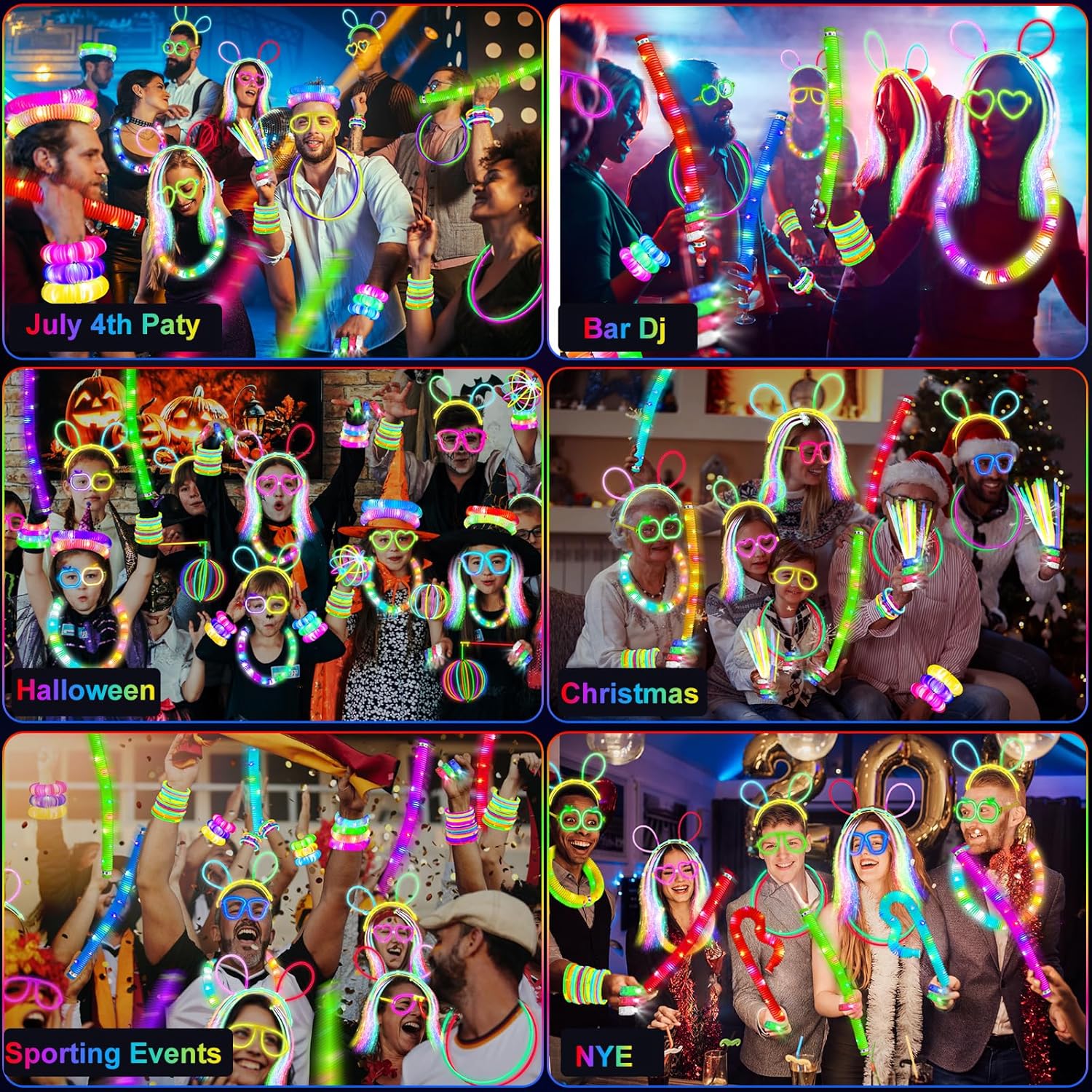 SHQDD Glow in the Dark Party Supplies - 100 LED Light Up Toys & 27 Carnival Accessories for Kids & Adults