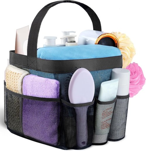 Attmu Mesh Shower Caddy - Portable College Dorm Essentials with 8 Pockets | Quick Dry Hanging Bag