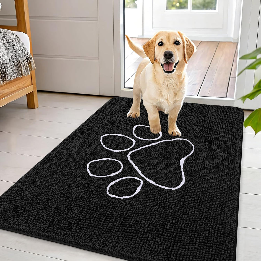 OLANLY Dog Door Mat - Absorbent Non-Slip Mud Mat for Paws | Quick Dry Chenille, 44x32, Black