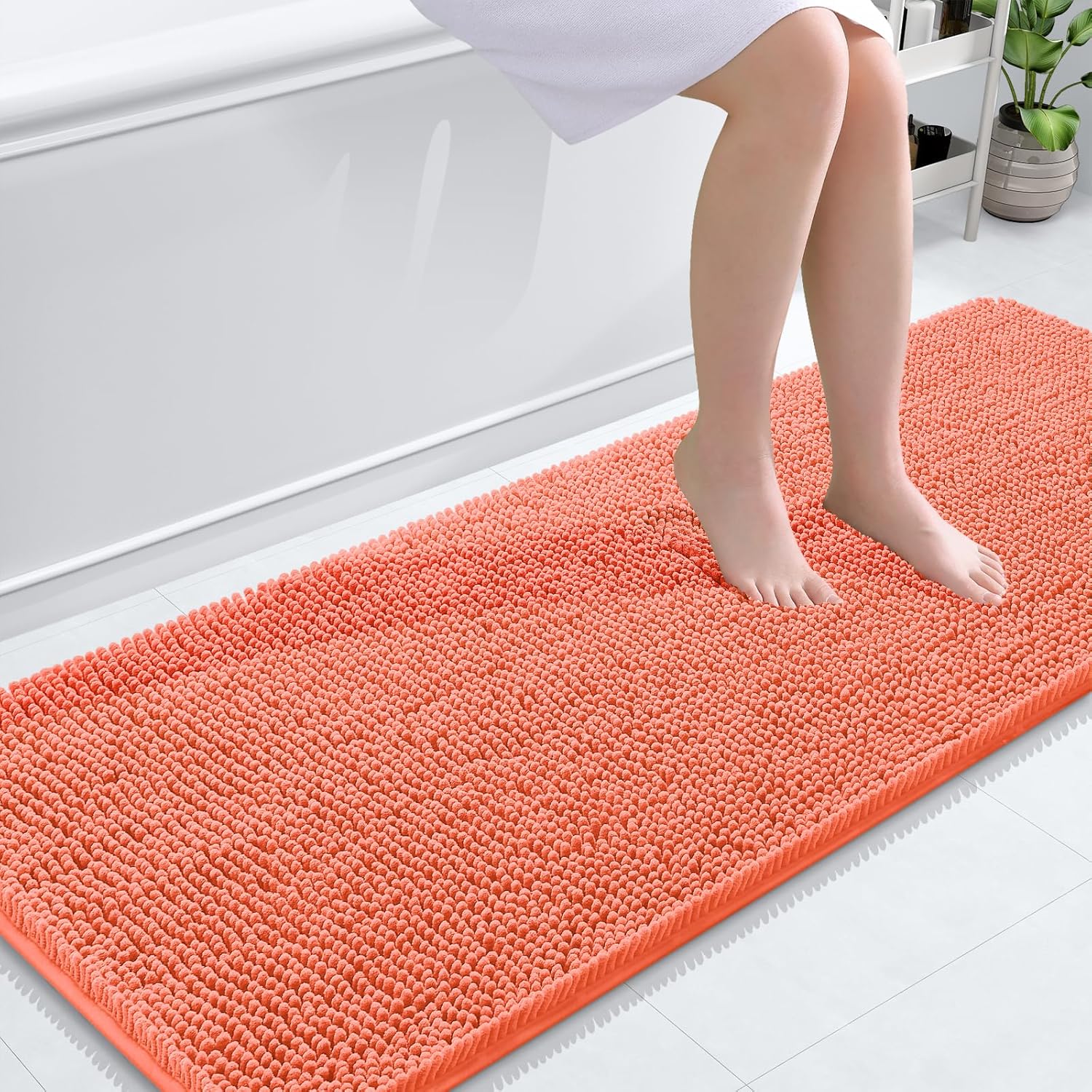 OLANLY Bathroom Runner Rugs - Extra Soft Absorbent Chenille | Quick-Dry Rubber Backing, 59x24 Coral