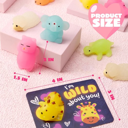 JOYIN 36 Packs Valentine‘s Day Gift Cards with Glow in Dark Mochi Squishy Toys, 9 Designs Stress Relief Fidget Toys, Glowing Squeeze Toy for Kids Valentine's Party Favors and Classroom Exchange