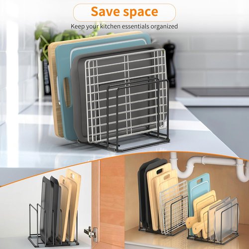 Cutting Board Organizer | Skiennix 2-Pack Kitchen Cabinet Rack with 5 Slots for Baking Trays & Sheets