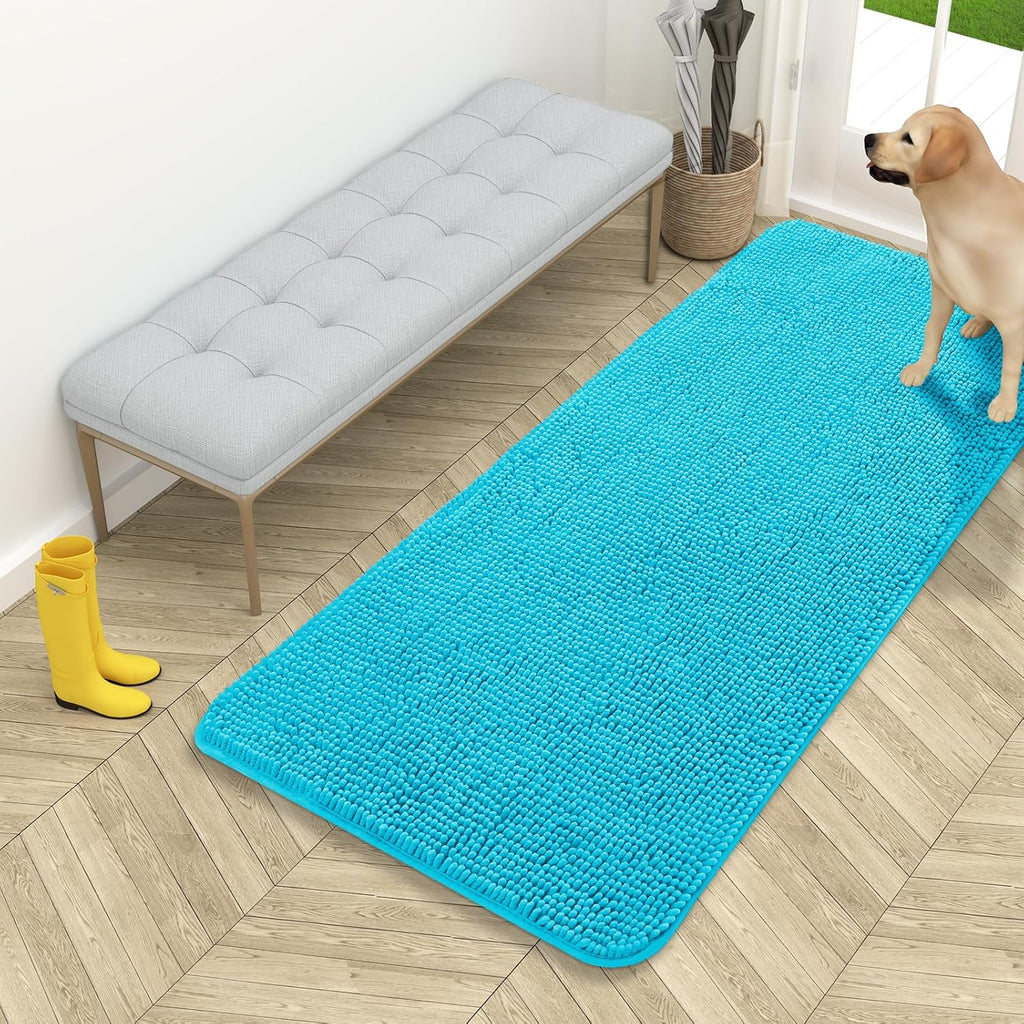 OLANLY Dog Door Mat - Absorbent Non-Slip Washable Mud Mat for Indoor Use | 54x24 Aqua Blue