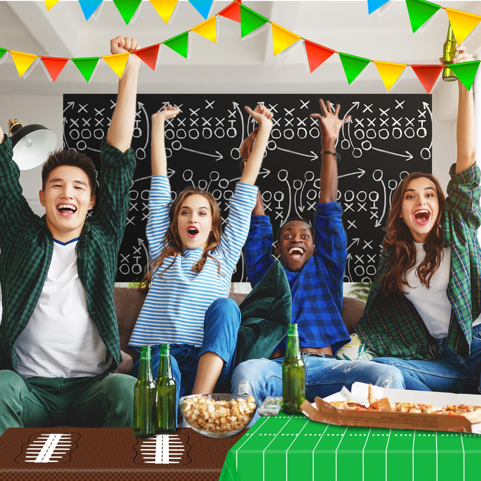 Esjay Football Party Decorations Supplies, Football Tablecloth Table Covers Disposable Plastic, Football Field Themed Birthday Decorations, 3 Pack (54x72inch), Green Green Brown