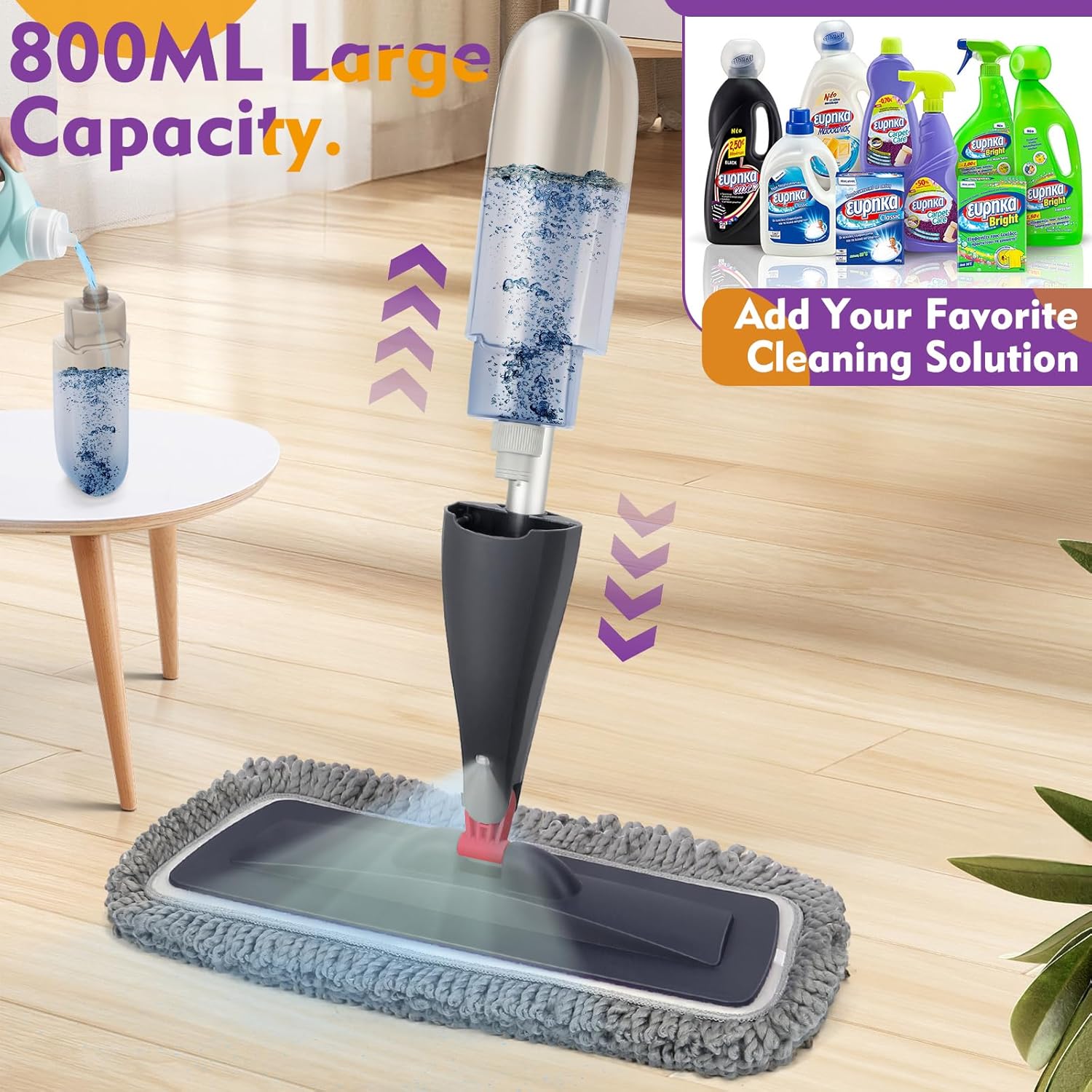 Skiennix Spray Mop - Microfiber Wet Mop with 800ml Refillable Bottle for Hardwood & Tile Cleaning