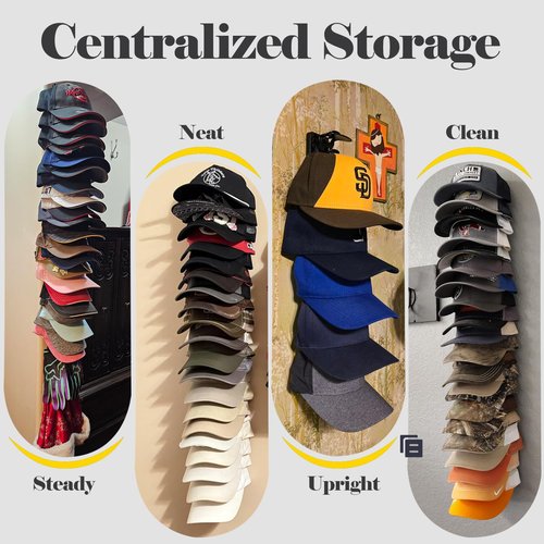 HeQe Hat Organizer for Baseball Caps 1 Pack, Adhesive Hat Rack for Wall, Baseball Cap Organizer (Black)