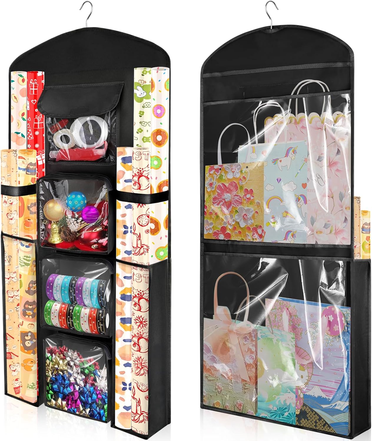 Woodoulogy Gift Wrapping Paper Storage Bag - 40" X 17" Double-Sided Black Organizer for Christmas Wrap