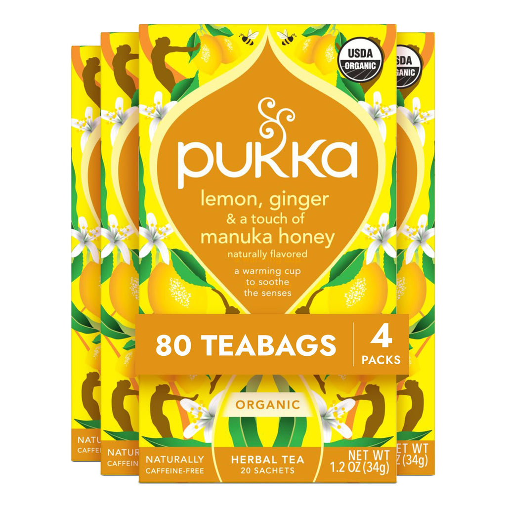 Pukka Organic Lemon, Ginger & Manuka Honey Herbal Tea, Immune Boosting Organic Tea Infusion Selection, With Turmeric, Ideal For Daily Support, Caffeine Free, 80 Total Bags (20ct - Pack of 4)