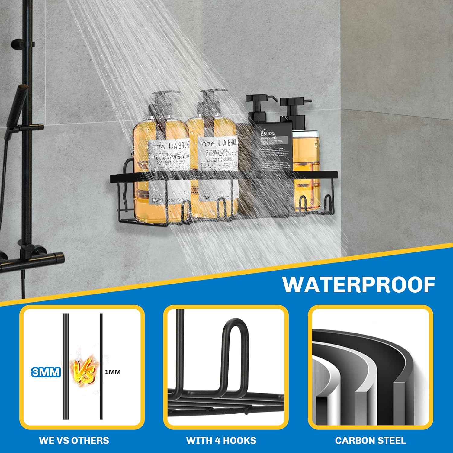 Skiennix Shower Caddy - 5 Pack Adhesive Organizer for Bathroom & Kitchen | No Drilling, Rustproof Design