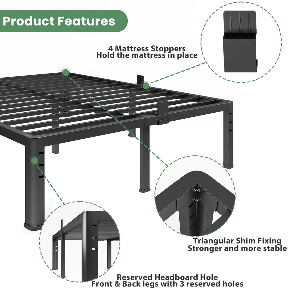 NKZ 14 Inch Queen Bed Frame, Sturdy Metal Platform with Round Corner Legs, 3,500 lbs Heavy Duty Steel Slat Support, Easy Assembly, Noise Free, No Box Spring Needed