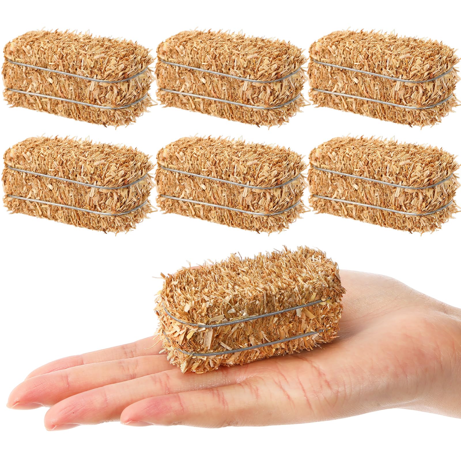 Maasechs 6 Pcs Mini Hay Bales Miniature Hay Bales for Decoration Small Decorative Straw for Easter Scene Rustic Wedding Western Cowboy Themed Birthday Party Decorations (2.6 x 1.2 x 1.2 Inch)