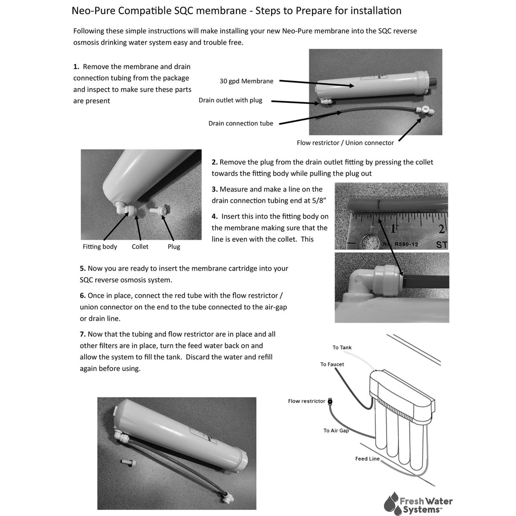 Neo-Pure NP-3MM30 SQC Compatible Membrane 30GPD Replaces the Water Factory Systems 66-4706G2 Filter Cartridge, used in the Water Factory Systems SQC3 and SQC4 RO Systems. (Compatible Membrane, 30 GPD)