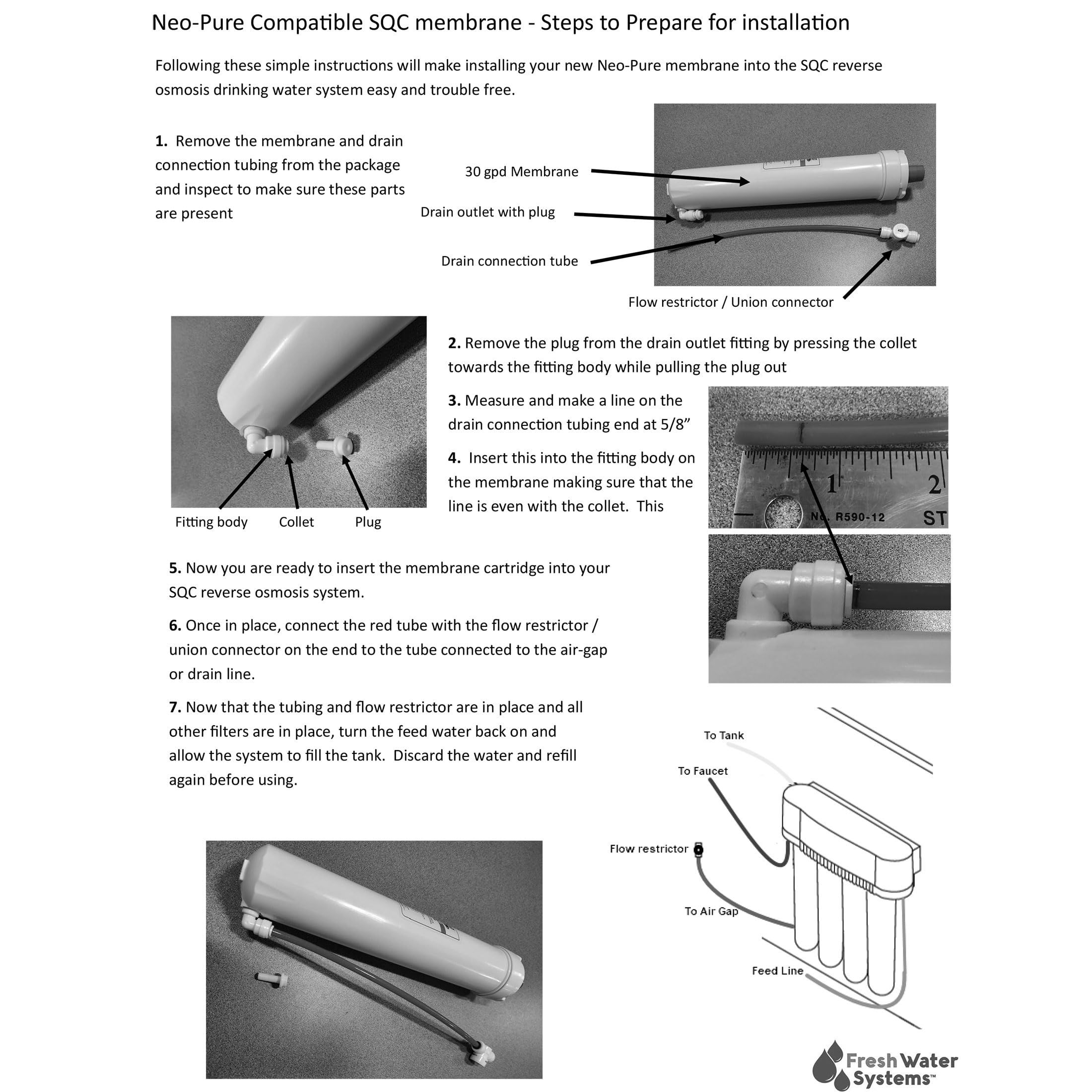 Neo-Pure NP-3MM30 SQC Compatible Membrane 30GPD Replaces the Water Factory Systems 66-4706G2 Filter Cartridge, used in the Water Factory Systems SQC3 and SQC4 RO Systems. (Compatible Membrane, 30 GPD)