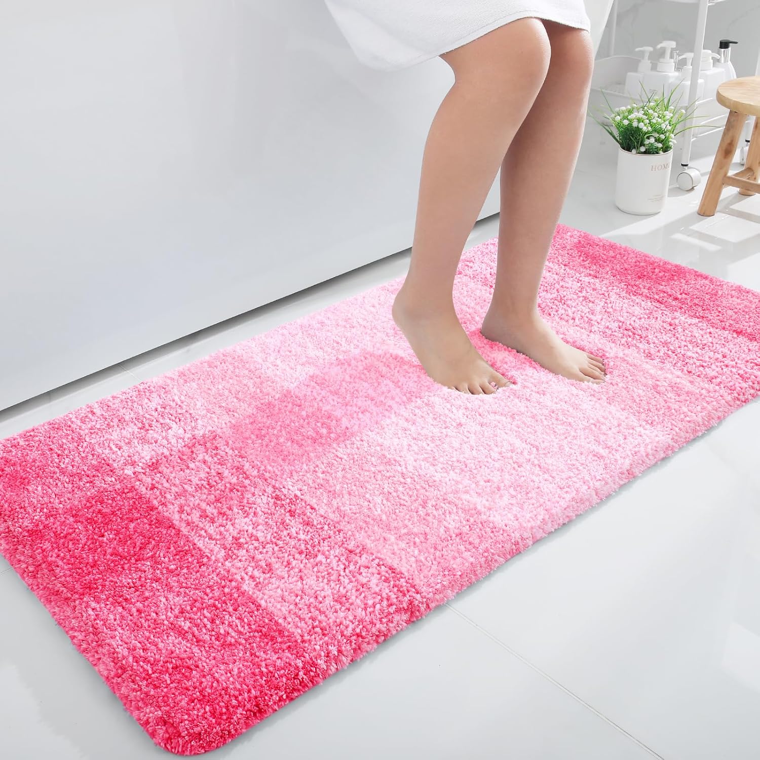OLANLY Large Bathroom Rugs - Extra Soft Microfiber Mat 45x27 | Quick Dry & Machine Washable, Pink