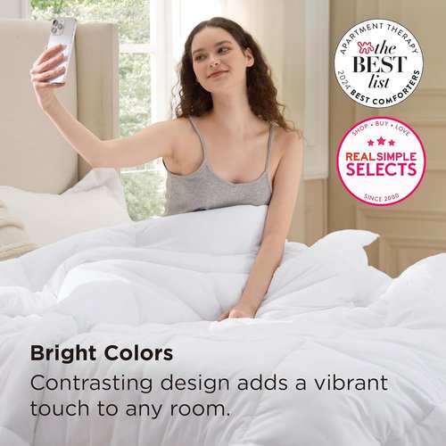 Bedsure Queen Size Comforter - All Season Quilted Down Alternative Duvet, Machine Washable, 88 x 88 Inches | White