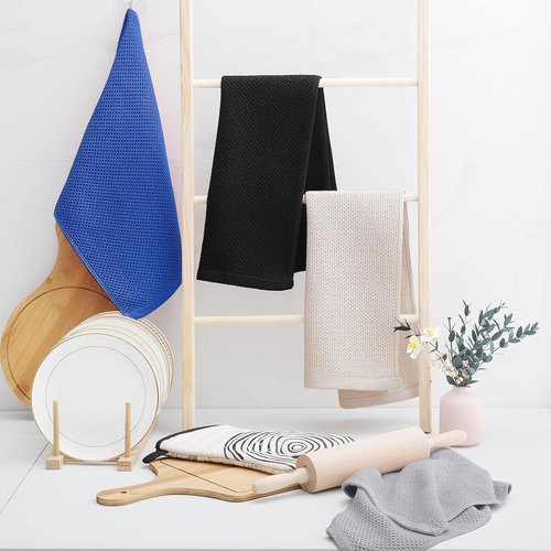Homaxy 100% Cotton Waffle Weave Dish Towels - Ultra Soft & Absorbent, Quick Drying | 13 x 28 Inches, 6-Pack, Blueberry