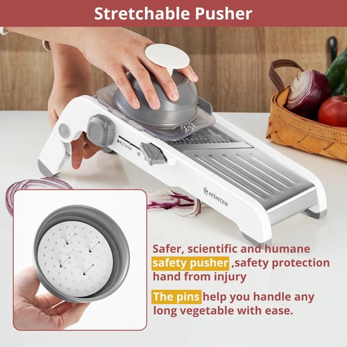 24-In-1 Mandoline Slicer for Kitchen with Waffle Fry Cutter Blade,Adjustable Kitchen Mandoline Slicer,Food Chopper,Safe Mandoline Food Slicer,Mandolin with Waffle Fry Cutter-Grey