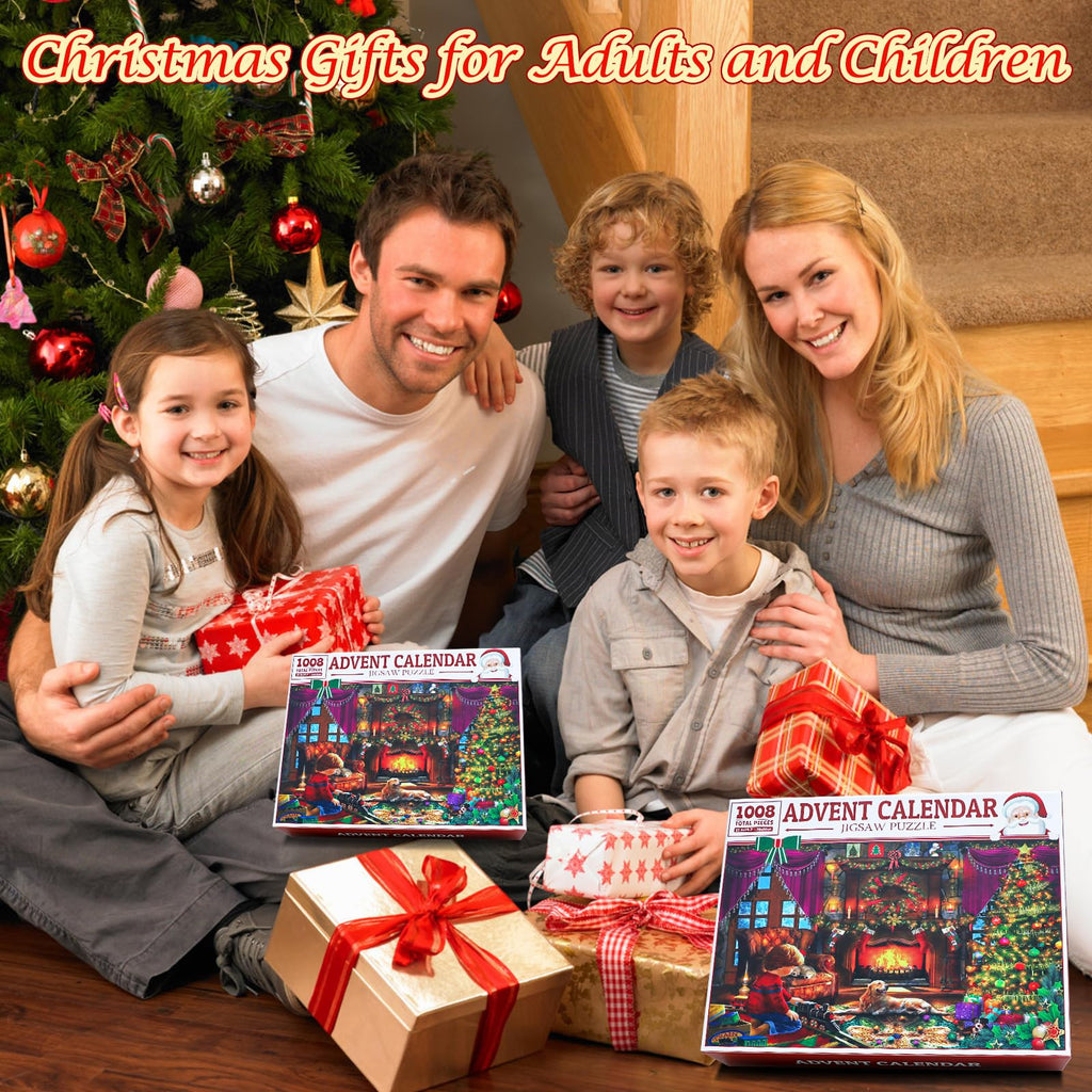Advent Calendar 2025 Christmas Jigsaw Puzzles, Christmas Surprise Countdown Calendars for Adult and Kids, 24 Parts 1008 Pieces Holiday Puzzle Gifts Decorations with Puzzle Saver