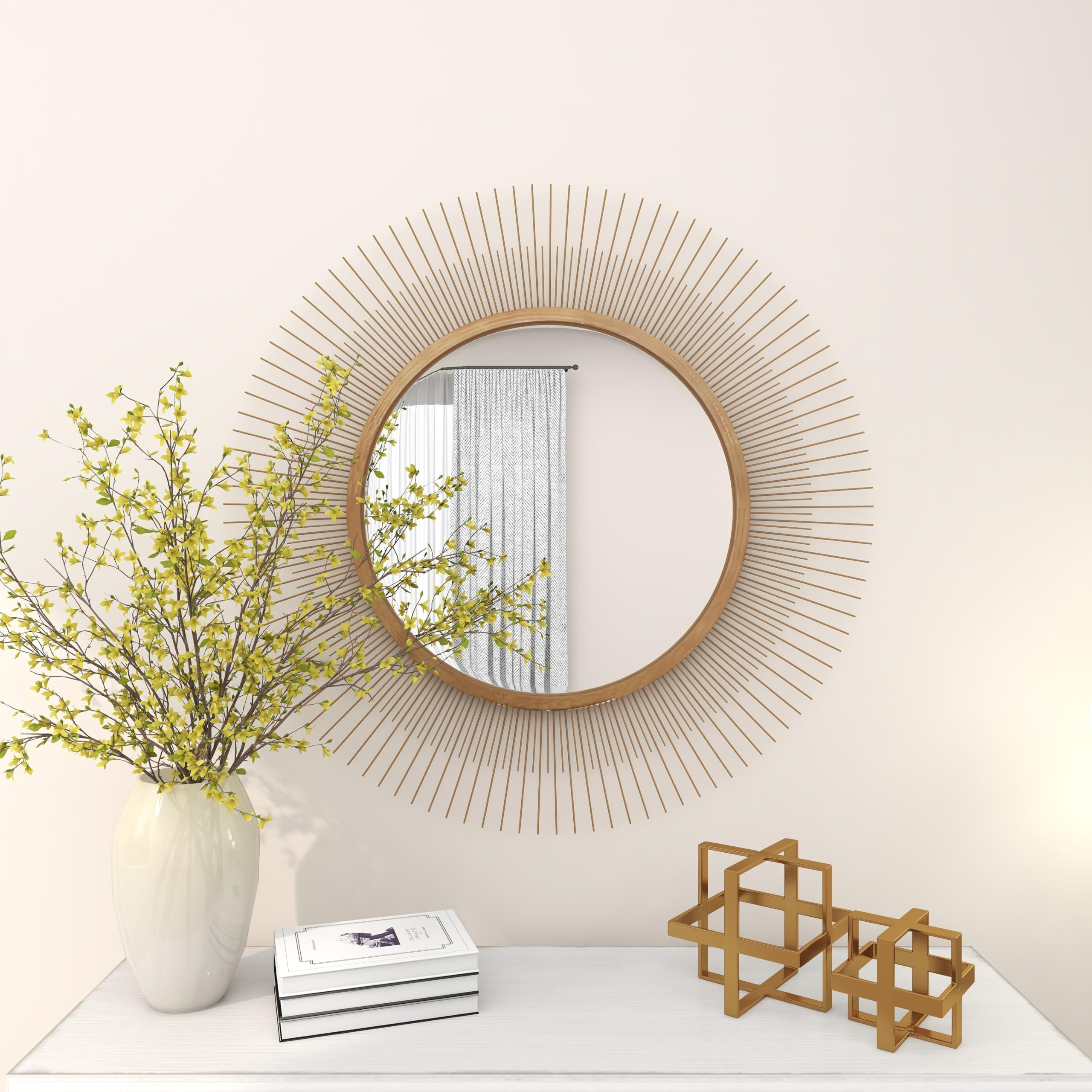 Deco 79 Metal Room Wall Mirror Starburst Entryway Mirror, Wall Mounted Mirror 36" x 2" x 36", Gold