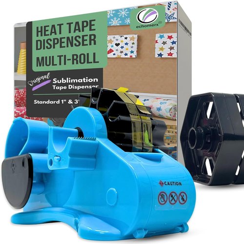 Echomerx Tape Dispenser - Multi-Roll Heat Resistant for Sublimation & Cricut | 1" & 3" Large Core, Blue