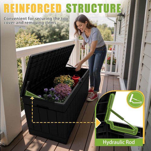 Greesum Outdoor Storage Box - 82 Gallon Waterproof Bin with Lid for Patio, Garden & Pool | Black