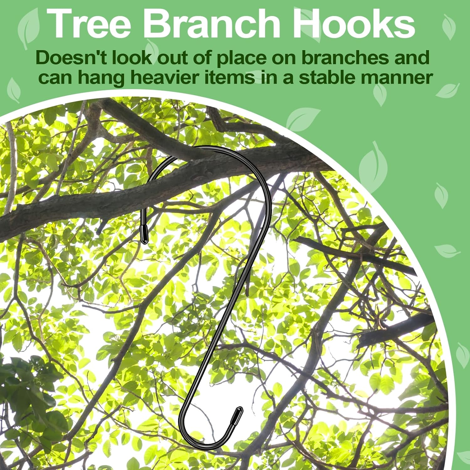 Skiennix Extra Large 14-Inch Tree Branch Hooks - Heavy Duty S Hooks for Bird Feeders & Hanging Plants | Black 4-Pack
