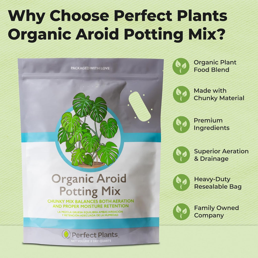Perfect Plants Organic Aroid Potting Mix - Chunky, Peat-Free Medium for Tropical House Plants | 8qt