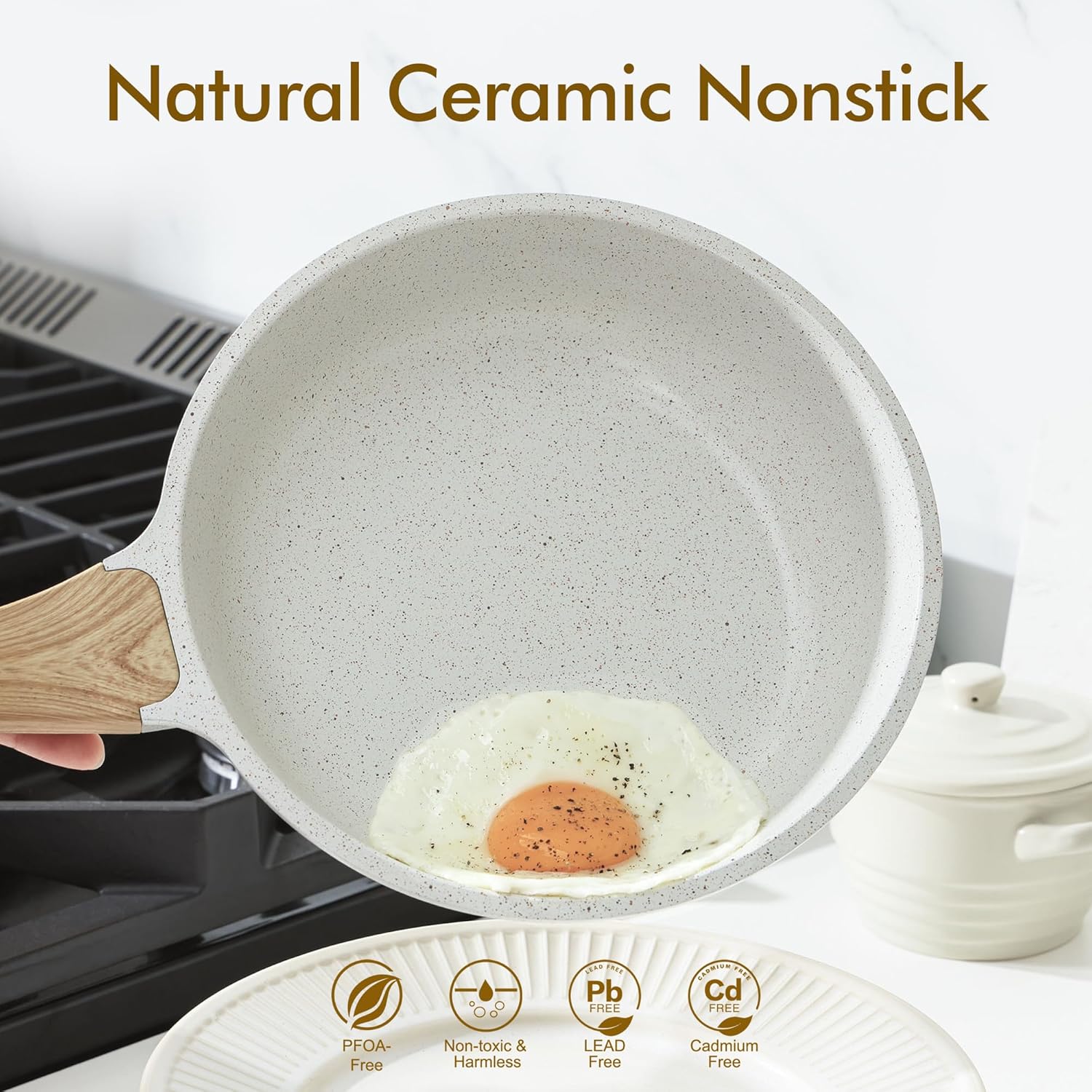 SENSARTE Nonstick Ceramic Frying Pan - 8-Inch Healthy Omelet Skillet | PFAS-Free, Induction Compatible, White