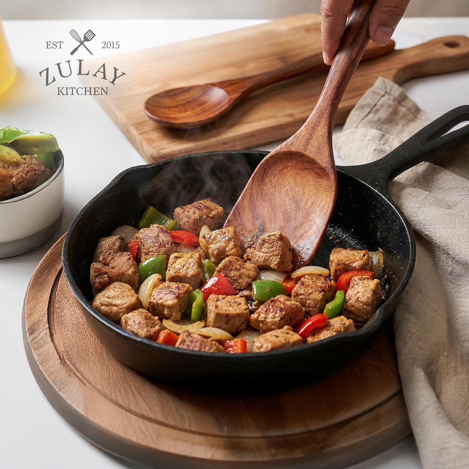 Zulay Kitchen 12-Piece Teak Wooden Utensil Set - Premium Non-Stick Cooking Tools in Gift Box