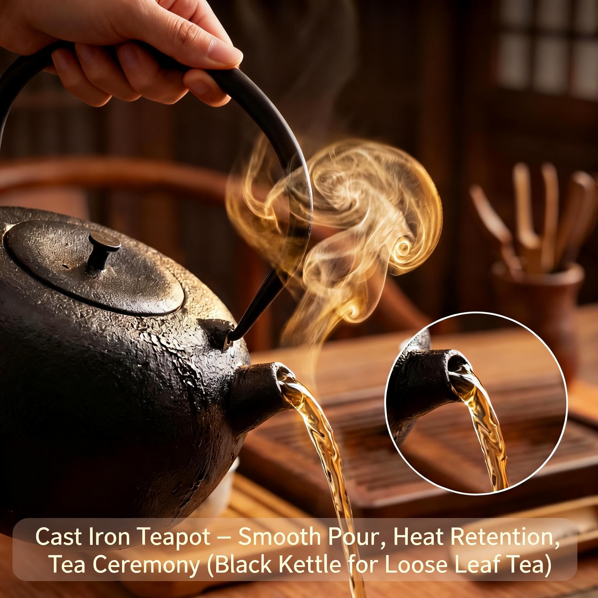SECHUDO 67.6oz Cast Iron Teapot for Stovetop Safe, Black Chinese Tea Kettle with Stainless Steel Infuser for Loose Leaf, Heavy and Large Tea Pot for Induction Cooker, Teapot Enameled Interior