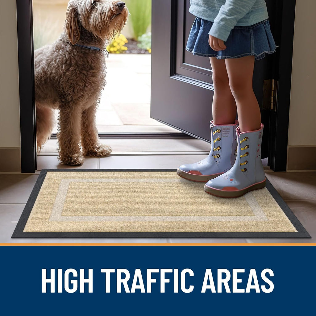 OLANLY Waterproof Front Door Mat - All-Season, Sturdy Natural Rubber, Easy Clean | 71x47, Beige